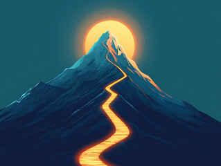 Aufkleber - Path to success concept, with glowing light path going up the mountain, illustration