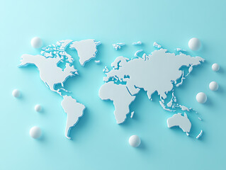 Poster - Minimalistic 3d world map on a soft blue gradient background, simplified earth representation