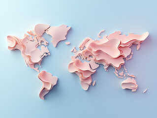 Poster - Minimalistic 3d world map on a soft blue gradient background, simplified earth representation