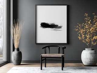 Poster - mock up poster frame in modern interior background, living room, contemporay style, 3d render, 3d il