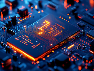 Poster - Digital lock is securing a credit card on a circuit board, representing online payment security and fraud prevention