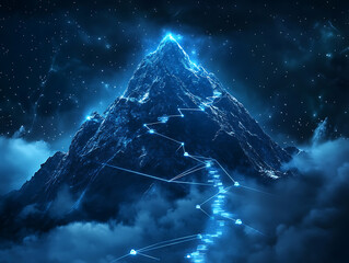 Poster - Digital mountain the path to success or business goals achievement concept