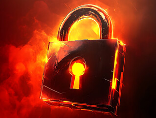 Leinwandbilder - Digital padlock with glowing edges on a dynamic abstract background, embodies cybersecurity concept
