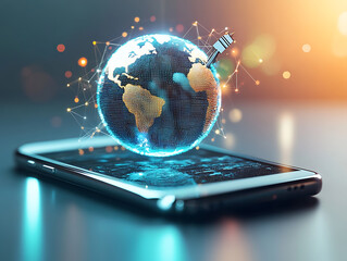 Leinwandbilder - Digital world emerging from smartphone with gps arrow pointing forward, blending reality and technology