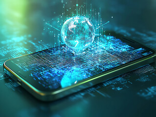 Leinwandbilder - Digital world emerging from smartphone with gps arrow pointing forward, blending reality and technology