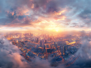Poster - Dubai sunset panoramic view of downtown covered with clouds, dubai is super modern city of uae, cosmopolitan megalopolis, very high resolution image