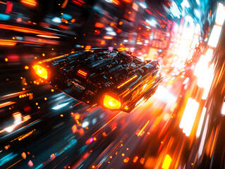 Aufkleber - Dynamic light motion, light trail, high speed effect, traffic motion, light motion effect, slow shutter of traffic, cyberpunk neon
