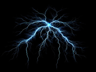 Poster - Electric thunder blue lightning bolts against black background dynamic natural energy electricity