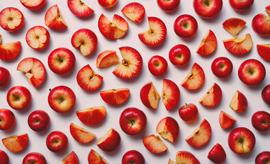 Aufkleber - Close up of a bunch of apples with some of them cut in half. The apples are red and arranged in a pattern