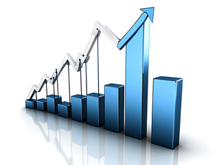 Aufkleber - Financial development in business, showcasing increasing profit growth with upward trending graphs, currency symbols, and corporate imagery