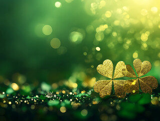 Aufkleber - Glimmering golden bokeh effect on a dark green backdrop, st, patrick's day background