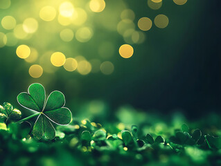 Aufkleber - Glimmering golden bokeh effect on a dark green backdrop, st, patrick's day background