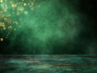 Fototapete - Glimmering golden bokeh effect on a dark green backdrop, st, patrick's day background