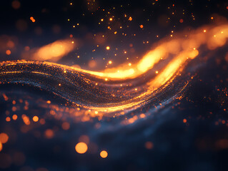 Poster - Glowing abstract wave on dark, shiny motion, magic space light