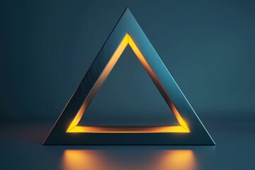 Wall Mural - Triangular metallic glowing sculpture with warm orange light