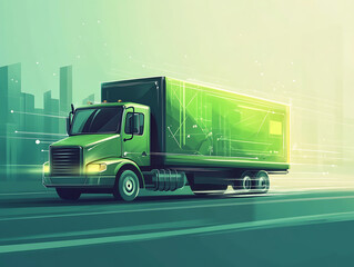 Aufkleber - Green transportation concept with delivery truck in motion, illustration