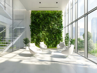 Aufkleber - Green, sustainable and eco-friendly office or workspace interior with natural light, modern architecture and business