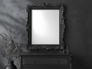 Poster - Grey gallery room interior with drawer and decoration, mockup frame