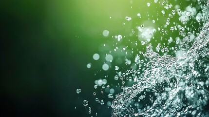 Wall Mural -   Close-up of water bubbles on green-black background with blurred bubbles