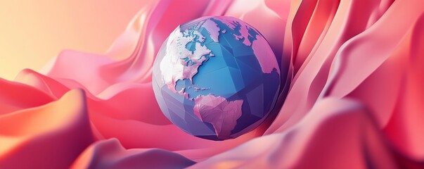 Poster - Polygonal earth globe with vibrant abstract pink background, digital art concept