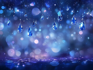 Aufkleber - Sapphire glitter bokeh background with shimmering royal blue sparkles and crystal droplets
