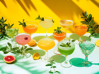 Poster - Selection of colorful mocktails, non-alcoholic beverages, designed to mimic the flavors and presentation of cocktails