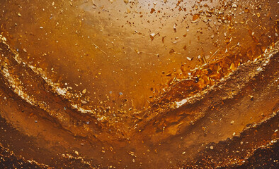 Poster - Gold colored painting with a lot of gold dust. The painting is of a wave