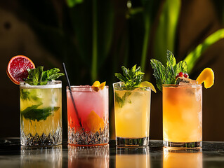 Poster - Selection of colorful mocktails, non-alcoholic beverages, designed to mimic the flavors and presentation of cocktails