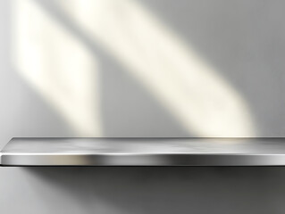 Aufkleber - Silver steel countertop, empty shelf, realistic mockup of table top, kitchen counter on gray background with spot light, bar desk surface in foreground