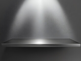 Aufkleber - Silver steel countertop, empty shelf, realistic mockup of table top, kitchen counter on gray background with spot light, bar desk surface in foreground