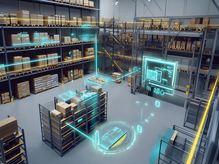 Aufkleber - Smart warehouse management system using augmented reality technology to identify package picking and delivery, future concept of supply chain and logistic busines