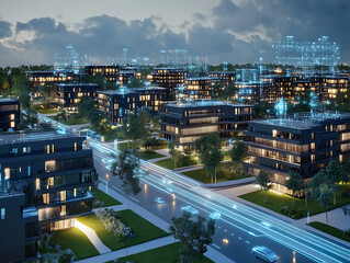Aufkleber - Smart city technology with futuristic graphic of digital data transfer, smart city, internet of things, smart life, information technology, 3d illustration