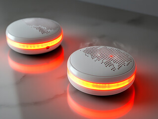 Poster - Smoke detector and fire alarm in action background with copy space