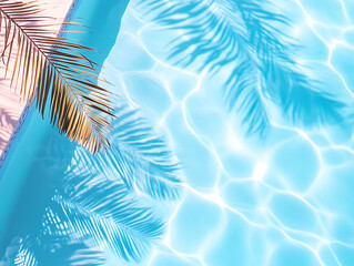 Poster - Summer tropical background, swimming pool with tropical leaf shadow