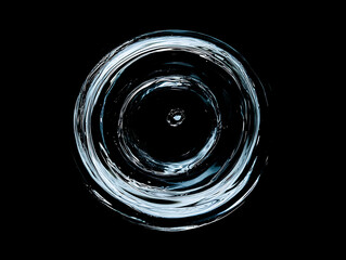 Fototapete - Top view of water ripple, a drop of water on black background, flat lay photography