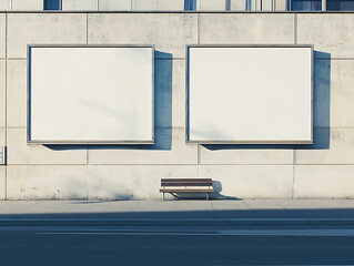 Aufkleber - Two blank billboards on a modern building's facade, concept of street advertising, daylight, urban setting