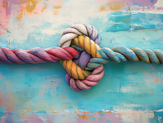 Poster - Two ropes of different colors tied into a knot, pastel background