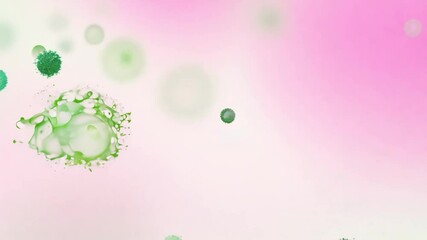Poster - Green ink spreads slowly in water, creating a mesmerizing effect against a pink and white background. The fluid motion showcases vibrant colors and dynamic patterns