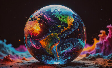 Poster - colorful globe with a blue and green swirl. the globe is surrounded by a colorful cloud. the globe i