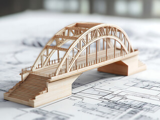 Aufkleber - Vision of architecture of a 3d model bridge project with blueprint