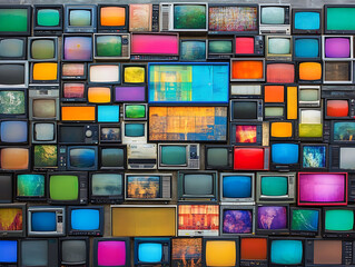 Aufkleber - Wall of televisions displaying various colorful broadcasts