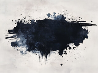 Poster - Watercolor paint with a black stain, featuring creative blots, splashes, and washes, paper-textured background with aquarelles, brushstrokes and an abstract shape