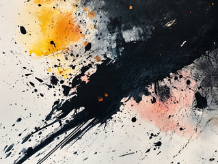Poster - watercolor paint with a black stain, featuring creative blots, splashes, and washes, paper-textured 