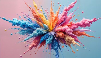 Aufkleber - Colorful explosion of vibrant paint splashes. Abstract art design with rainbow colors. Dynamic movement of liquid particles. Creative texture background. Vivid colors create festive, energetic visual