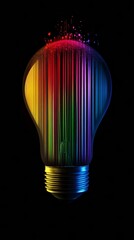 Poster - Illuminated light bulb with rainbow colors on black background. Creative energy and innovation concept