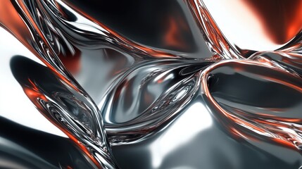 Poster - Abstract Metallic Surface with Fluid Shapes and Reflections