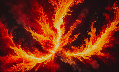 Poster - Fire with a lot of flames and smoke. The fire is orange and red. The fire is very large