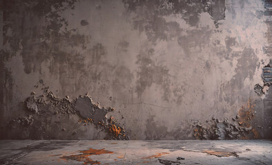 Poster - Wall with a lot of cracks and holes. There is no furniture or decoration on the wall
