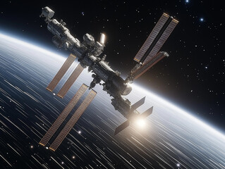 Wall Mural - Long-exposure shot of the International Space Station in orbit
