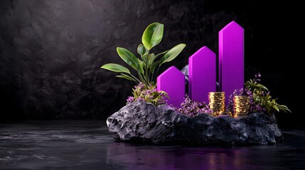 Poster - streamlined purple graph chart with empty moody background 3d digital rendering for finance trade an